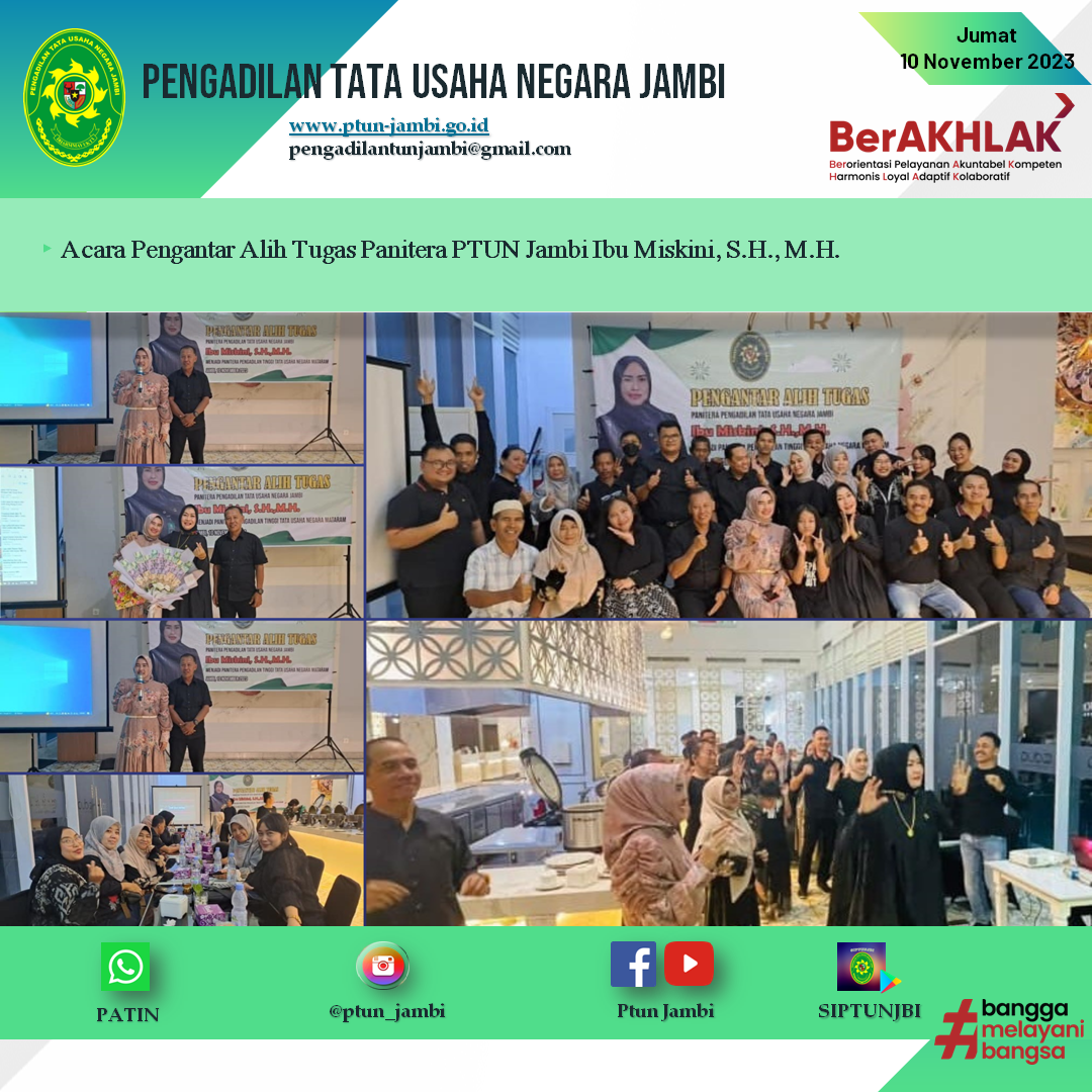 Pengantar Alih Tugas Panitera Pengadilan Tata Usaha Negara Jambi Ibu Miskini, S.H., M.H