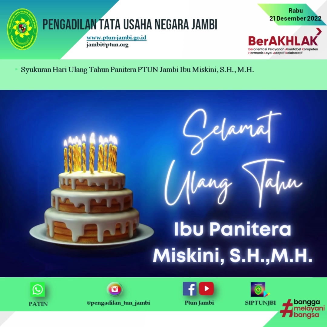 Syukuran Ulang Tahun Panitera PTUN Jambi Ibu Miskini, S.H., M.H., Ke-50 Tahun.