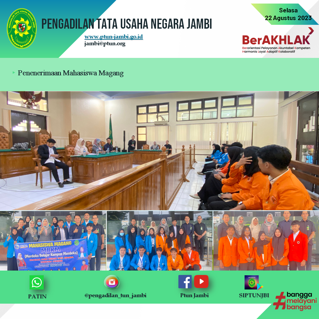 Penenerimaan mahasiswa magang dari Fakultas Hukum Universitas Jambi dan Program Studi Hukum Tata Negara Fakultas Syariah Universitas Islam Negeri Sultan Thaha Syaifuddin Jambi